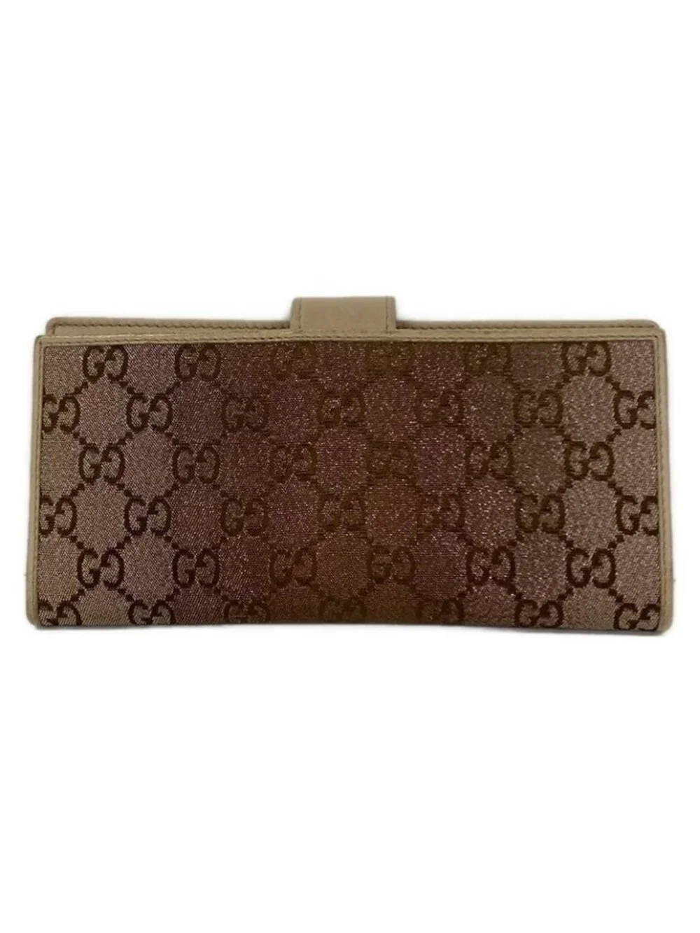 ★SOLD★ Gucci Billfold GG Pattern Interlocking Dark Brown Pink Beige Lame Leather - Picture 2 of 12